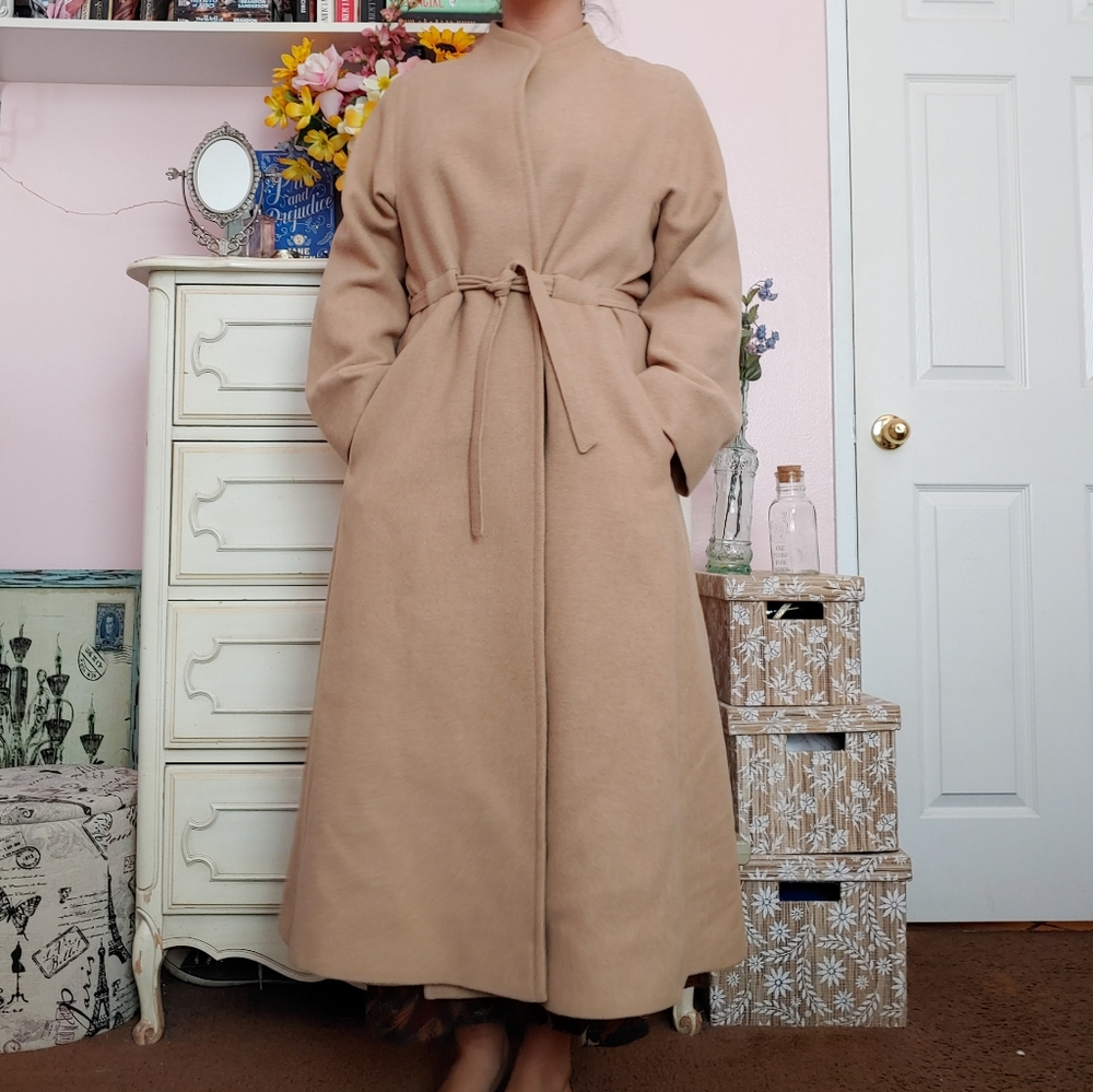 Vintage 60s Camel Wrap Trench Coat with Tie Sash